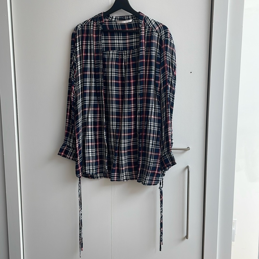 COPY - Zara Trafaluc Women's Plaid Flannel Button Up Blouse Lace Up Tie Side Si…